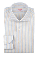 Linen Shirt White Beige and Azure Stripes