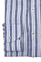 Linen Shirt White Blue Navy and Azure Stripes