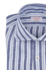Linen Shirt White Blue Navy and Azure Stripes