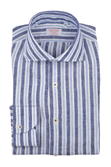 Linen Shirt White Blue Navy and Azure Stripes