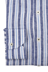 Linen Shirt White Blue Navy and Azure Stripes