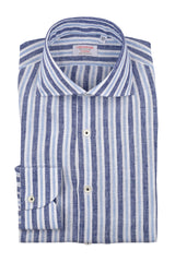 Linen Shirt White Blue Navy and Azure Stripes