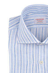 Linen Shirt White Blue and Light Blue Stripes