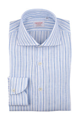 Linen Shirt White Blue and Light Blue Stripes