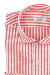 Striped Cotton Linen Shirt Red