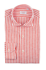 Striped Cotton Linen Shirt Red
