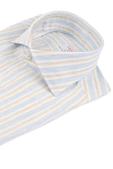 Linen Shirt White Beige and Azure Stripes