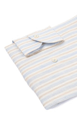 Linen Shirt White Beige and Azure Stripes