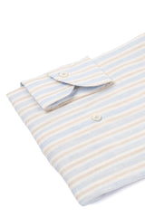 Linen Shirt White Beige and Azure Stripes
