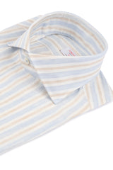 Linen Shirt White Beige and Azure Stripes