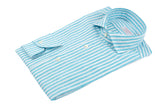 Camicia Righe Cotone Lino Turchese