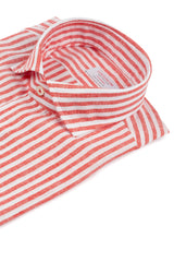 Striped Cotton Linen Shirt Red