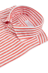 Striped Cotton Linen Shirt Red