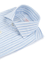 Linen Shirt White Blue and Light Blue Stripes