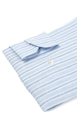 Linen Shirt White Blue and Light Blue Stripes