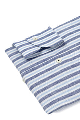 Linen Shirt White Blue Navy and Azure Stripes