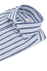 Linen Shirt White Blue Navy and Azure Stripes