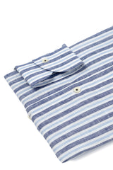 Linen Shirt White Blue Navy and Azure Stripes