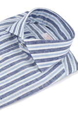 Linen Shirt White Blue Navy and Azure Stripes
