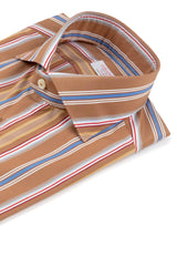 Bold Multi Striped Brown Poplin Shirt Handmade