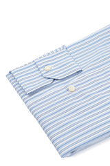 Camicia Multi Riga Popeline Celeste Fatta a Mano