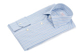 Camicia Multi Riga Popeline Celeste Fatta a Mano