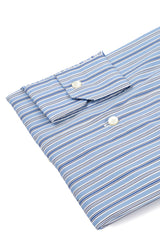 Bold Multi Striped Poplin Shirt Blue Handmade
