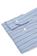 Camicia Multi Riga Popeline Blue Fatta a Mano