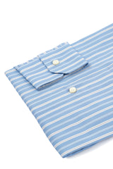 Camicia Multi Riga Popeline Celeste Fatta a Mano