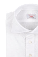 White Linen Blend Polo Shirt Handamde