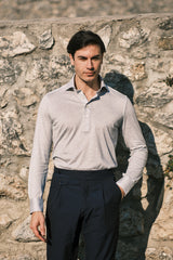 Polo Camicia Seta Cotone Grigia Fatta A Mano