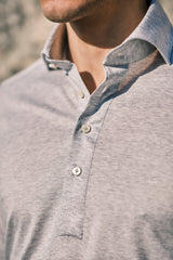 Polo Camicia Seta Cotone Grigia Fatta A Mano