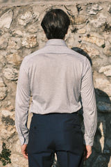 Polo Camicia Seta Cotone Grigia Fatta A Mano