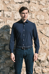 Blue No Iron Techincal Fabrics Shirt