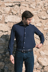 Blue No Iron Techincal Fabrics Shirt