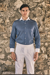 White Collar Striped Twill Shirt