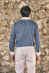 White Collar Striped Twill Shirt