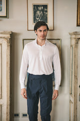 White Cotton Silk Polo Shirt Handmade - SAVE35