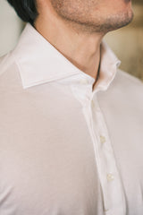 White Cotton Silk Polo Shirt Handmade - SAVE35