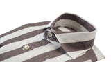 Wide Striped Brown and White Shirt in Linen Blend - Outlet