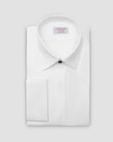 Italian handmade ceremony shirt with 230 collar, hidden placket, jacquard fabric and jewel button — Cordone1956