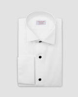 Italian handmade wing collar tuxedo shirt with pleated front and jewel button — Cordone1956