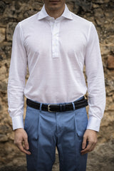 White Linen Blend Polo Shirt Handamde