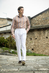 White Cotton Summer Trousers Biforcuto