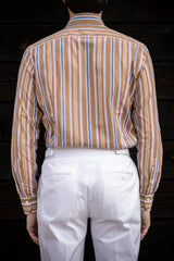 Bold Multi Striped Brown Poplin Shirt Handmade