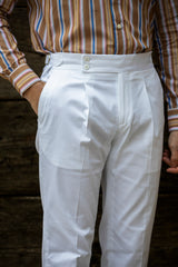 White Cotton Summer Trousers Biforcuto