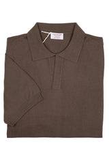 Brown Cotton Thread Polo Sweater Short Sleeve