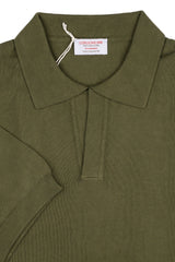 Green Cotton Thread Polo Sweater Short Sleeve
