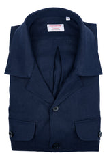 Italian Linen Shirt — Double Round Pocket — Blue Navy
