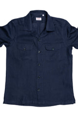 Italian Linen Shirt — Double Round Pocket — Blue Navy